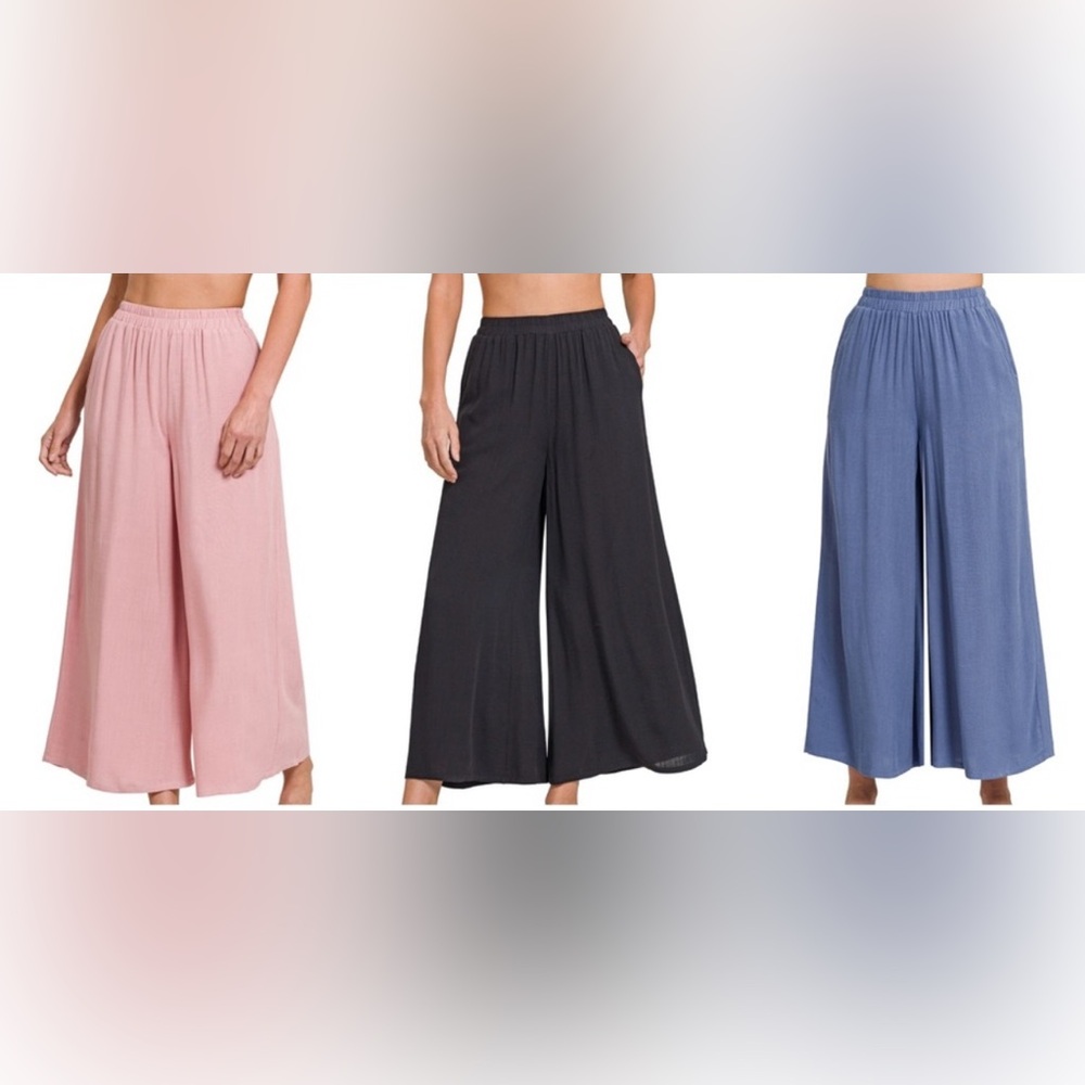 148 Zenana Outfitters Wide-Leg Pants in Pink, Black, Blue, Brown